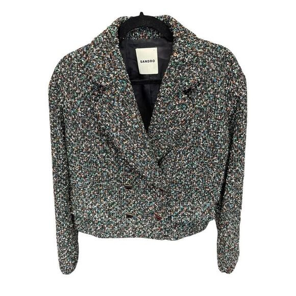 SANDRO PARIS ZAZIE SUIT BLAZER CROP TWEED SZ 40 ( US 8 ) - Picture 7 of 14